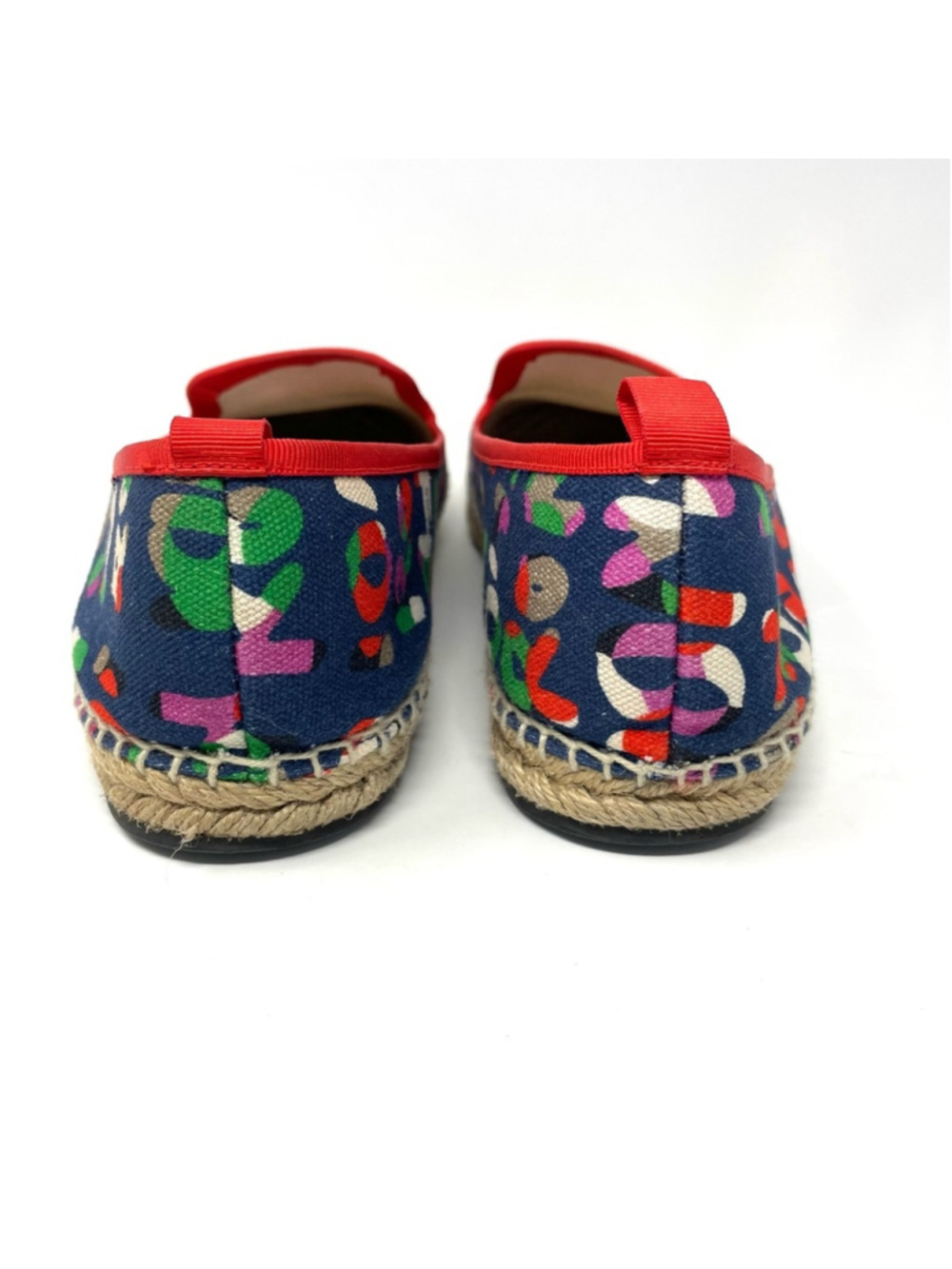 FENDI Junia Roma Canvas Espadrille with Poppy Red Leather Toe Cap Size 39 - Picture 5 of 12
